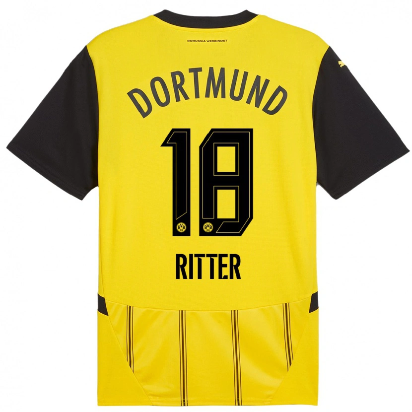 Danxen Niño Camiseta Roméo Ritter #18 Amarillo Negro 1ª Equipación 2024/25 La Camisa