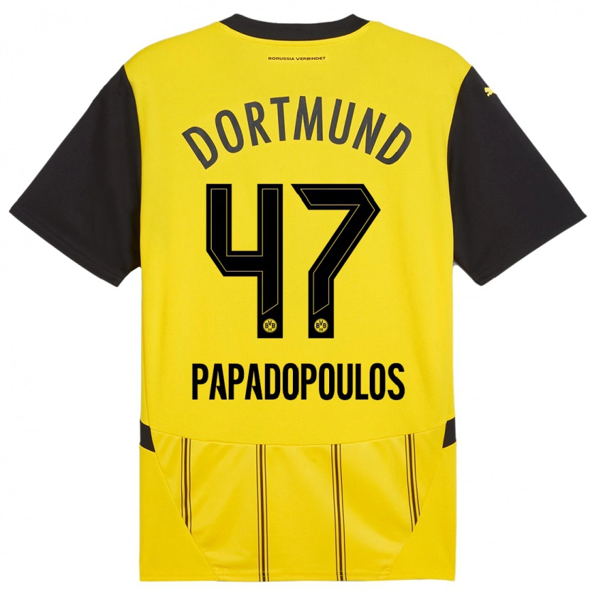 Danxen Niño Camiseta Antonios Papadopoulos #47 Amarillo Negro 1ª Equipación 2024/25 La Camisa