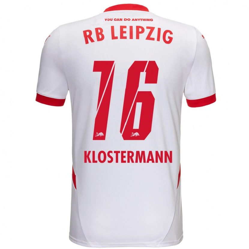 Danxen Niño Camiseta Lukas Klostermann #16 Blanco Rojo 1ª Equipación 2024/25 La Camisa