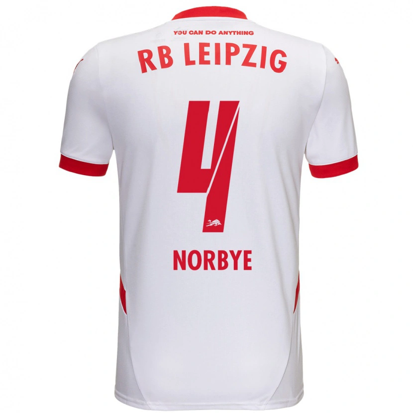 Danxen Niño Camiseta Jonathan Norbye #4 Blanco Rojo 1ª Equipación 2024/25 La Camisa