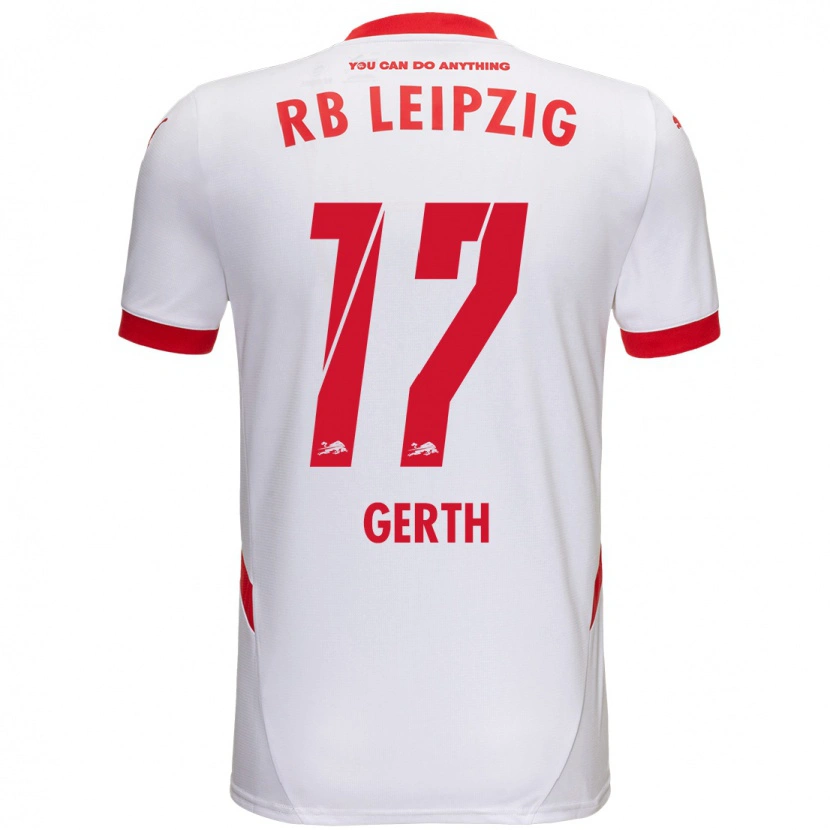 Danxen Niño Camiseta Amos Gerth #17 Blanco Rojo 1ª Equipación 2024/25 La Camisa