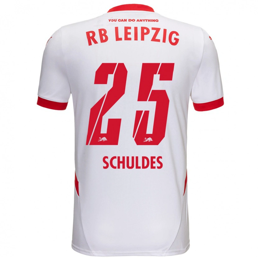 Danxen Niño Camiseta Jamie Schuldes #25 Blanco Rojo 1ª Equipación 2024/25 La Camisa