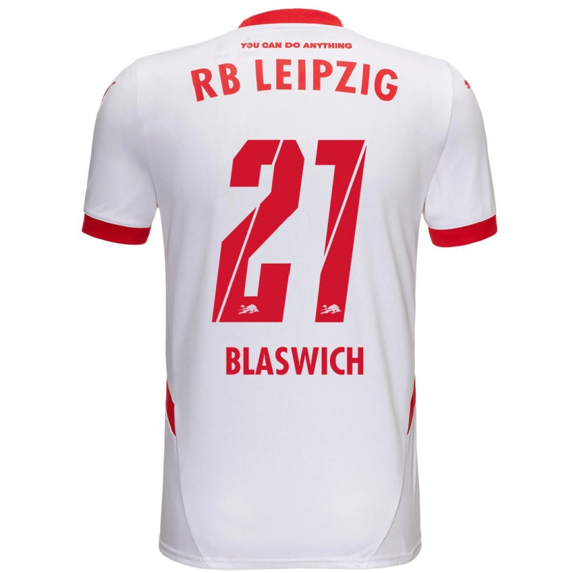 Danxen Niño Camiseta Janis Blaswich #21 Blanco Rojo 1ª Equipación 2024/25 La Camisa