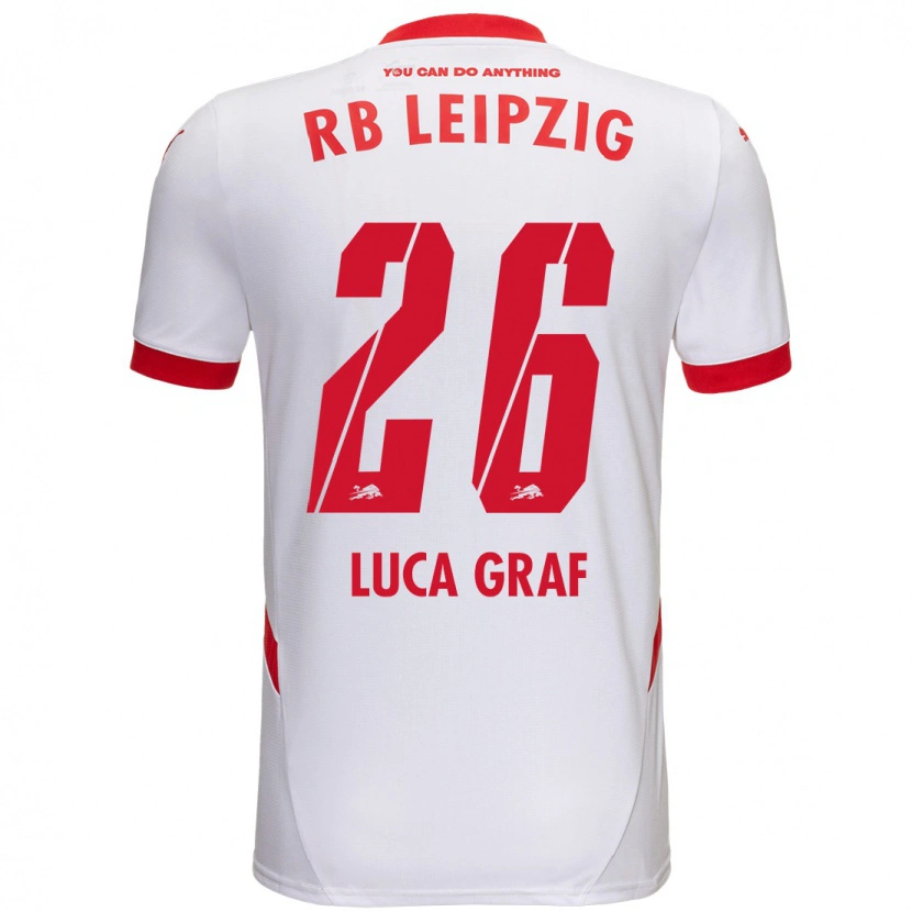 Danxen Niño Camiseta Luca Marie Graf #26 Blanco Rojo 1ª Equipación 2024/25 La Camisa