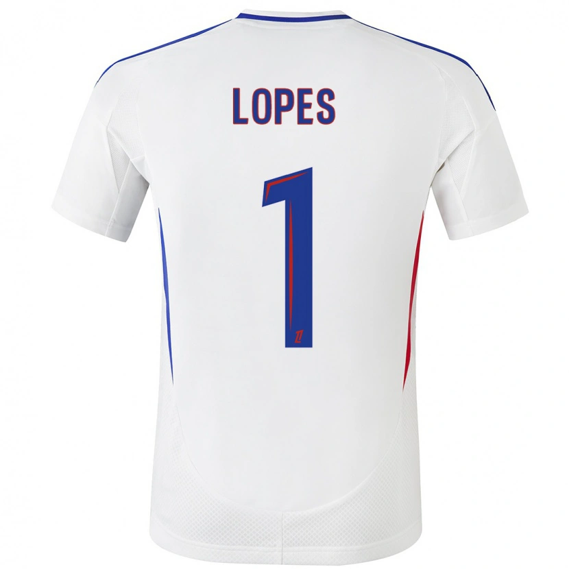 Danxen Niño Camiseta Anthony Lopes #1 Blanco Azul 1ª Equipación 2024/25 La Camisa