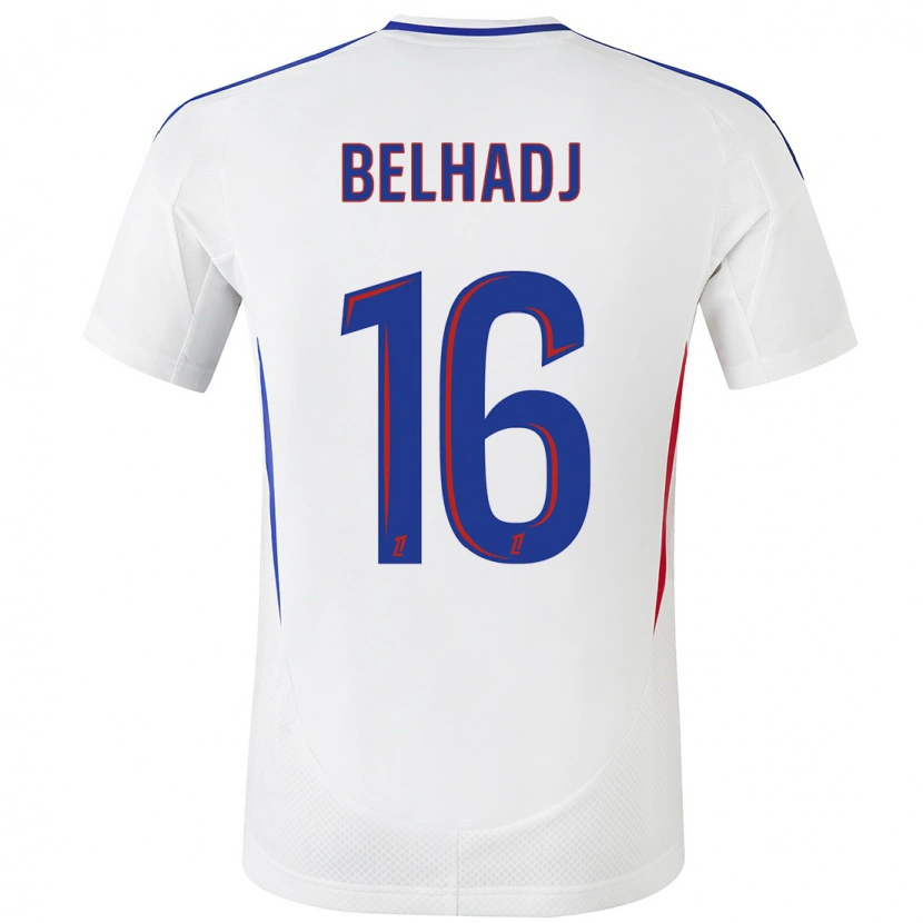 Danxen Niño Camiseta Féerine Belhadj #16 Blanco Azul 1ª Equipación 2024/25 La Camisa