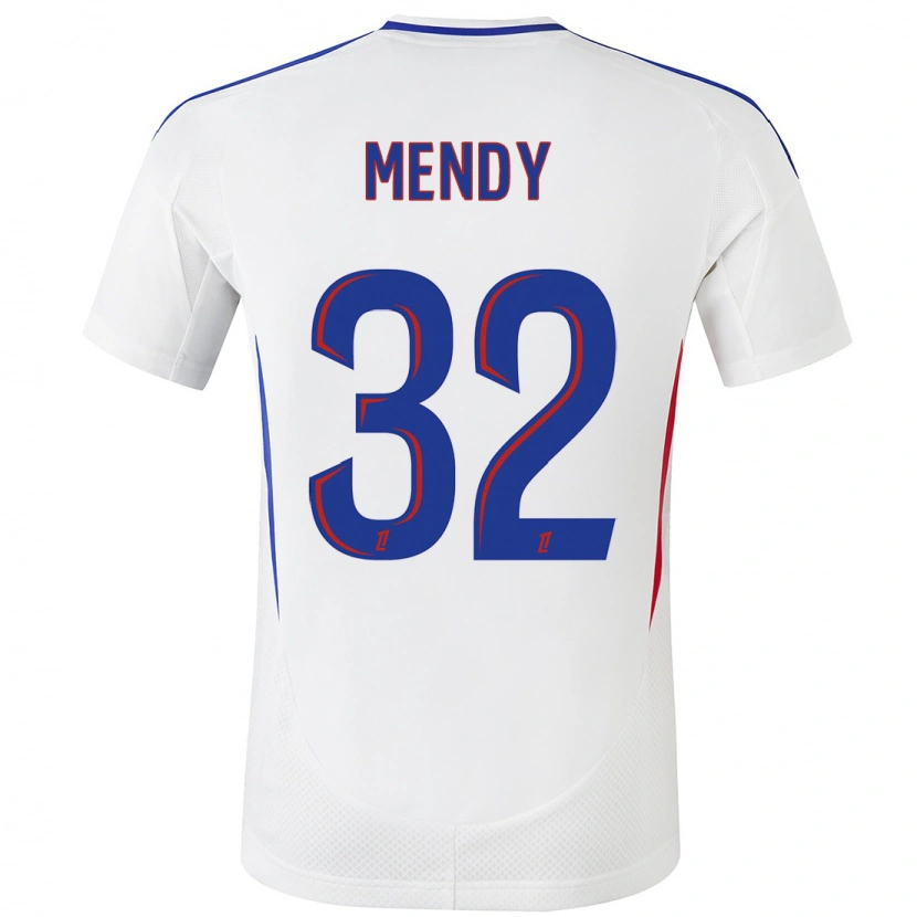 Danxen Niño Camiseta Maeline Mendy #32 Blanco Azul 1ª Equipación 2024/25 La Camisa