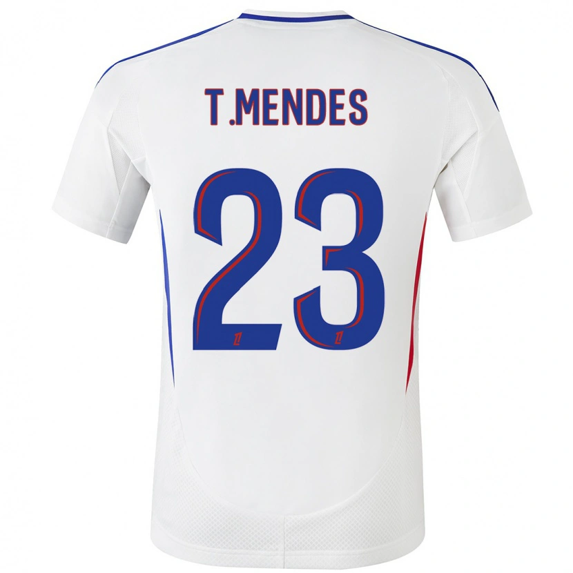 Danxen Niño Camiseta Thiago Mendes #23 Blanco Azul 1ª Equipación 2024/25 La Camisa