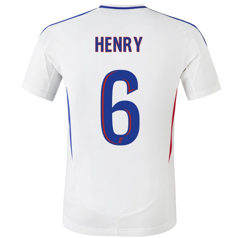 Danxen Niño Camiseta Amandine Henry #6 Blanco Azul 1ª Equipación 2024/25 La Camisa