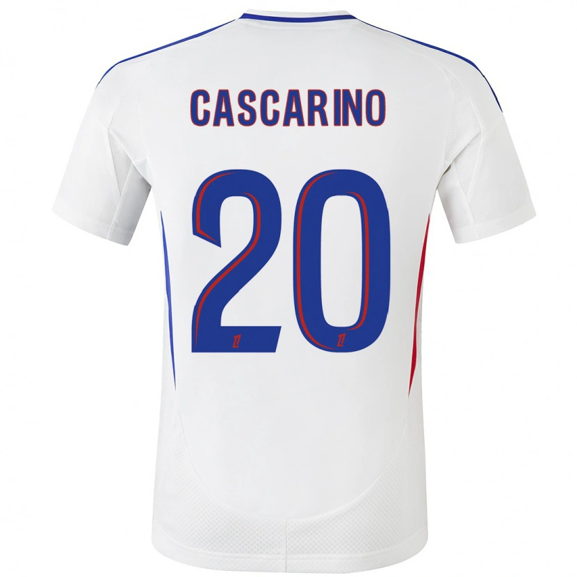 Danxen Niño Camiseta Delphine Cascarino #20 Blanco Azul 1ª Equipación 2024/25 La Camisa