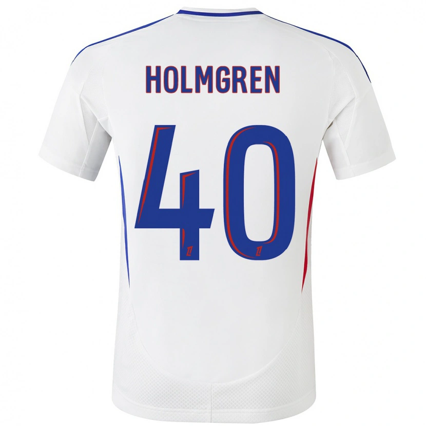 Danxen Niño Camiseta Emma Holmgren #40 Blanco Azul 1ª Equipación 2024/25 La Camisa