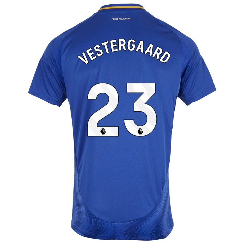 Danxen Niño Camiseta Jannik Vestergaard #23 Azul Blanco 1ª Equipación 2024/25 La Camisa