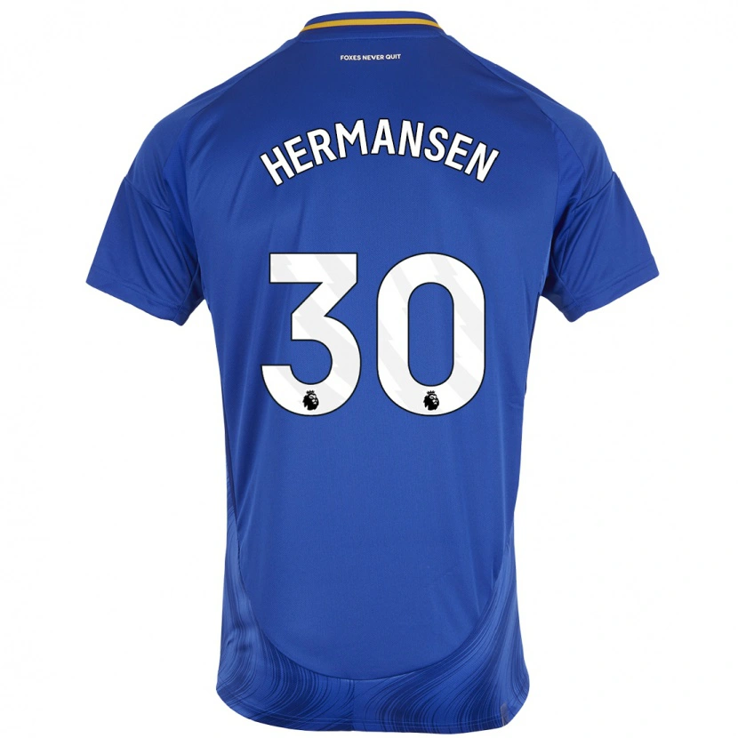 Danxen Niño Camiseta Mads Hermansen #30 Azul Blanco 1ª Equipación 2024/25 La Camisa