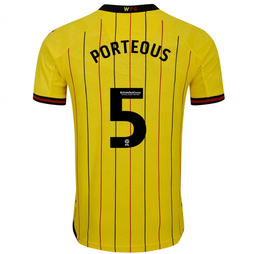 Danxen Niño Camiseta Ryan Porteous #5 Amarillo Negro 1ª Equipación 2024/25 La Camisa