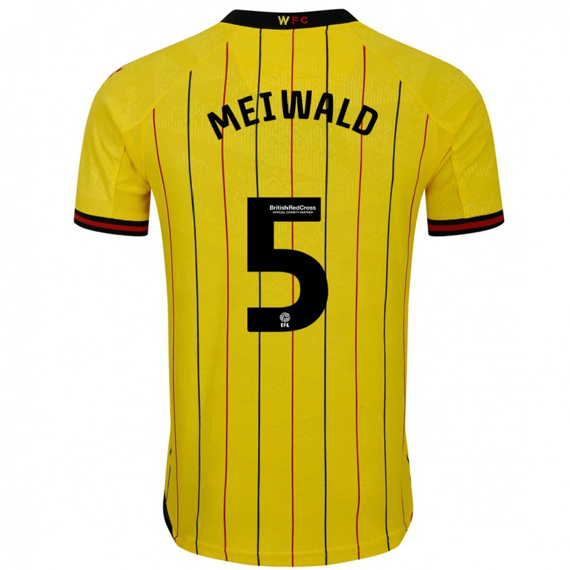 Danxen Niño Camiseta Anne Meiwald #5 Amarillo Negro 1ª Equipación 2024/25 La Camisa