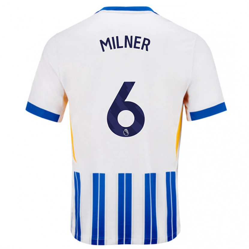 Danxen Niño Camiseta James Milner #6 Blanco Azul Rayas 1ª Equipación 2024/25 La Camisa