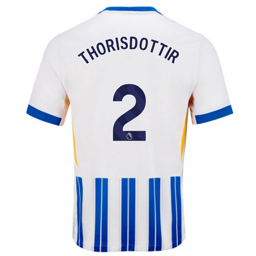 Danxen Niño Camiseta Maria Thorisdottir #2 Blanco Azul Rayas 1ª Equipación 2024/25 La Camisa