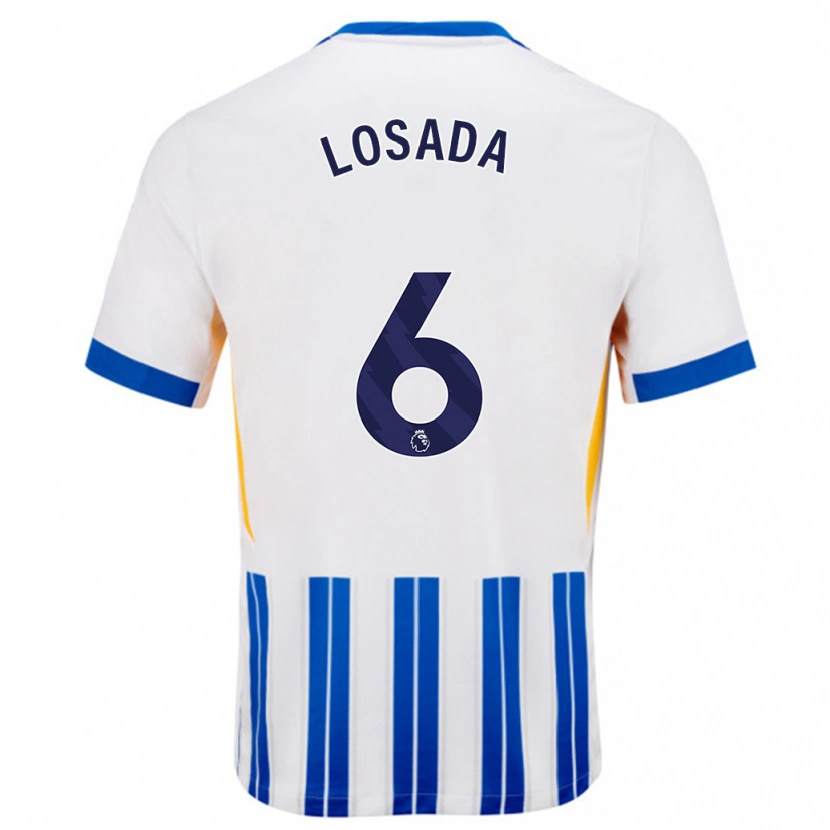 Danxen Niño Camiseta Vicky Losada #6 Blanco Azul Rayas 1ª Equipación 2024/25 La Camisa