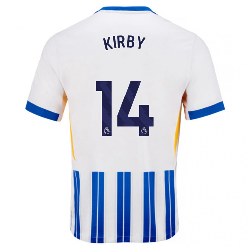 Danxen Niño Camiseta Fran Kirby #14 Blanco Azul Rayas 1ª Equipación 2024/25 La Camisa