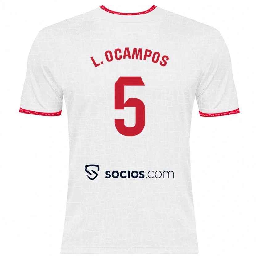 Danxen Niño Camiseta Lucas Ocampos #5 Blanco Rojo 1ª Equipación 2024/25 La Camisa