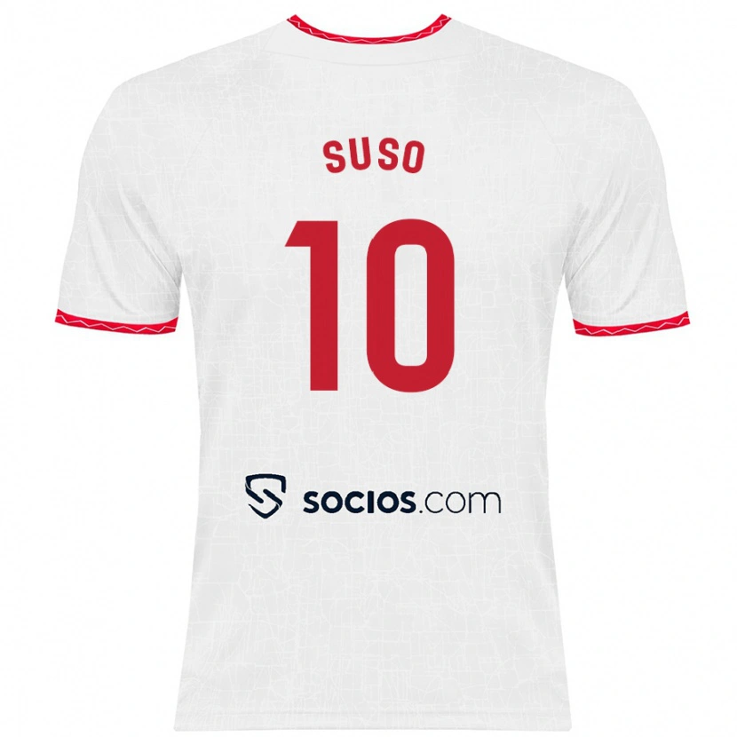 Danxen Niño Camiseta Suso #10 Blanco Rojo 1ª Equipación 2024/25 La Camisa