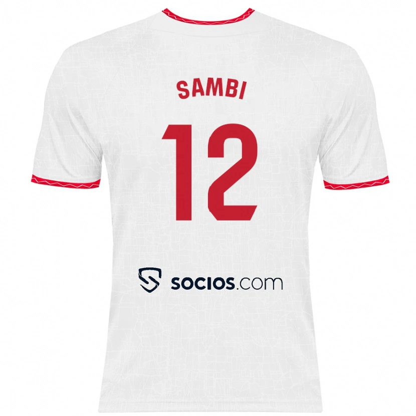 Danxen Niño Camiseta Albert Sambi Lokonga #12 Blanco Rojo 1ª Equipación 2024/25 La Camisa