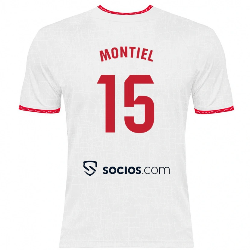 Danxen Niño Camiseta Gonzalo Montiel #15 Blanco Rojo 1ª Equipación 2024/25 La Camisa