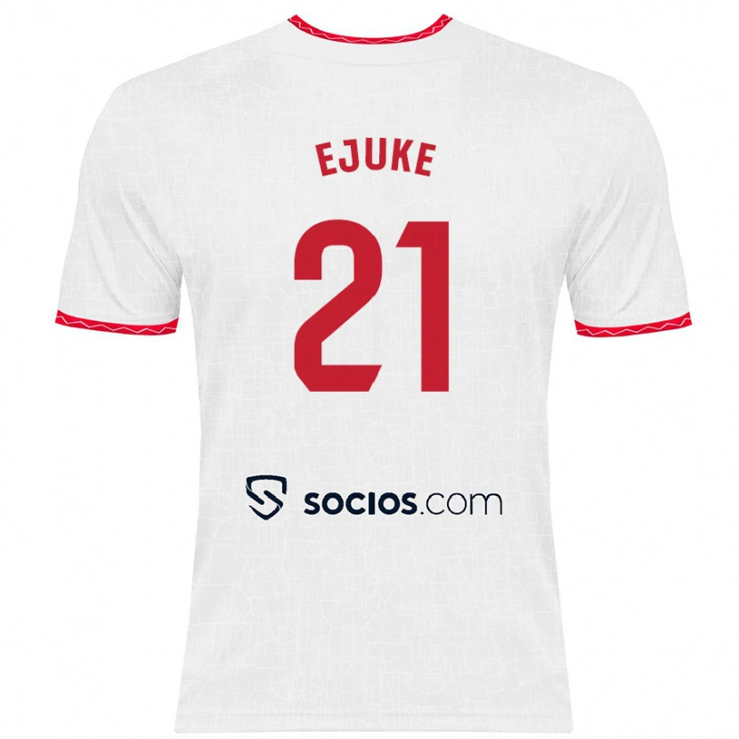 Danxen Niño Camiseta Chidera Ejuke #21 Blanco Rojo 1ª Equipación 2024/25 La Camisa