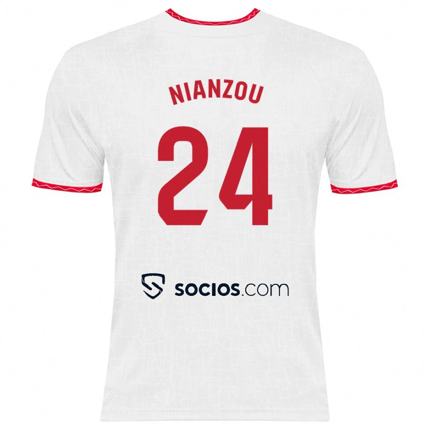 Danxen Niño Camiseta Tanguy Nianzou #24 Blanco Rojo 1ª Equipación 2024/25 La Camisa