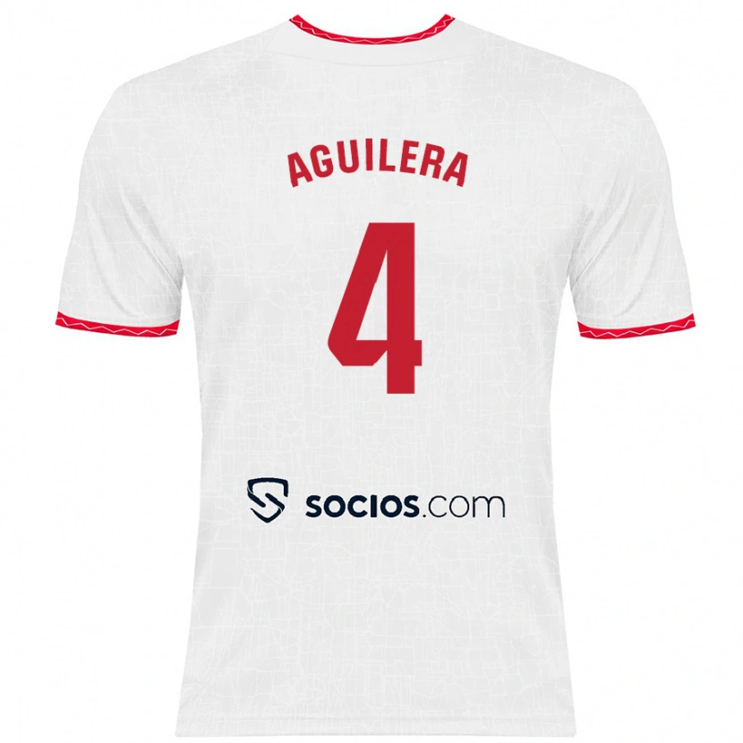 Danxen Niño Camiseta Juanan Aguilera #4 Blanco Rojo 1ª Equipación 2024/25 La Camisa