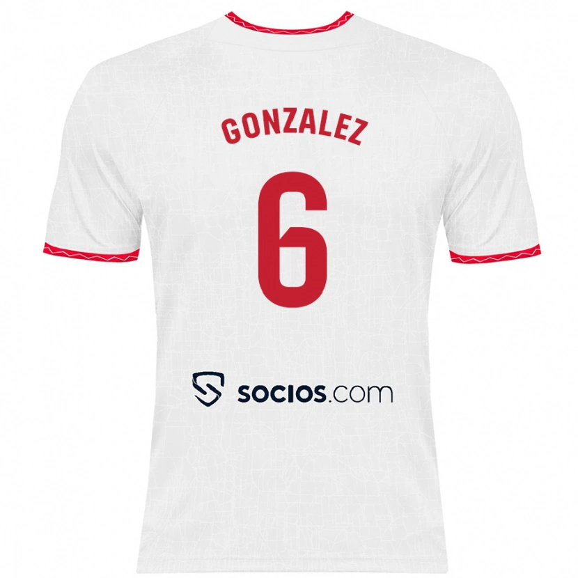 Danxen Niño Camiseta Pamela González #6 Blanco Rojo 1ª Equipación 2024/25 La Camisa