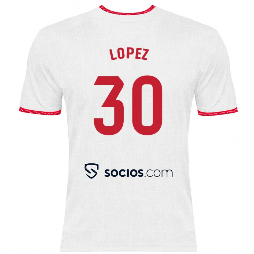 Danxen Niño Camiseta Alba López #30 Blanco Rojo 1ª Equipación 2024/25 La Camisa