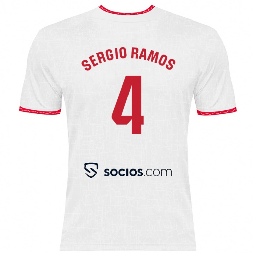 Danxen Niño Camiseta Sergio Ramos #4 Blanco Rojo 1ª Equipación 2024/25 La Camisa