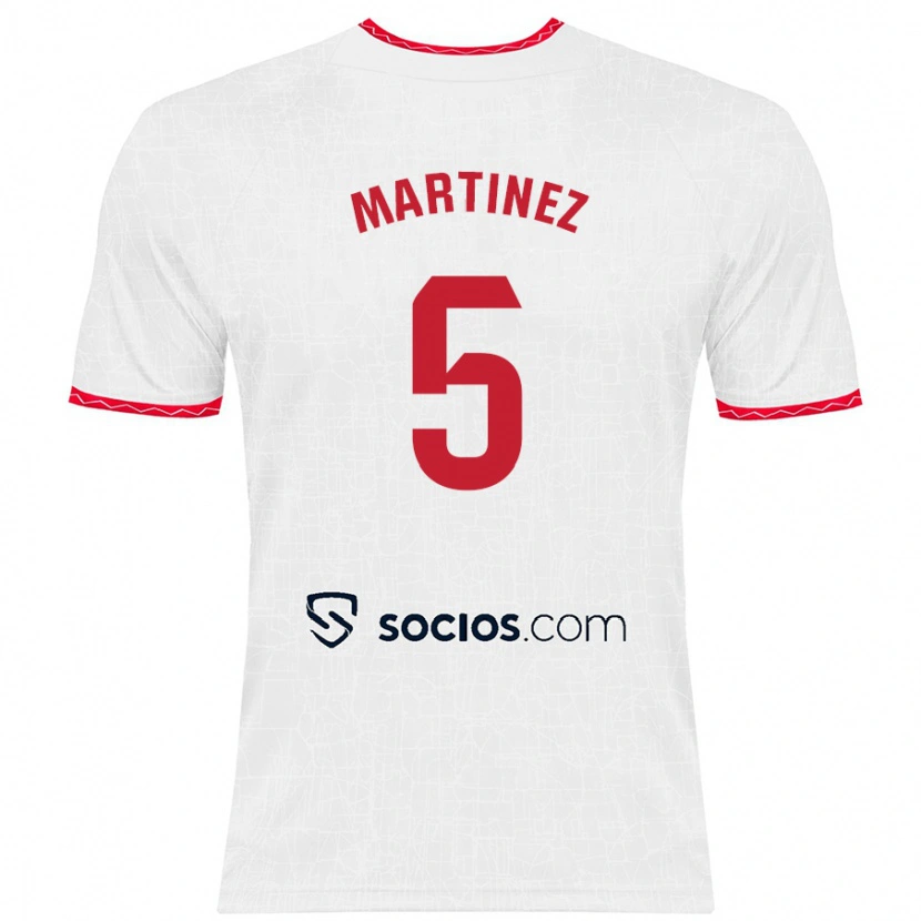 Danxen Niño Camiseta Sergio Martínez #5 Blanco Rojo 1ª Equipación 2024/25 La Camisa