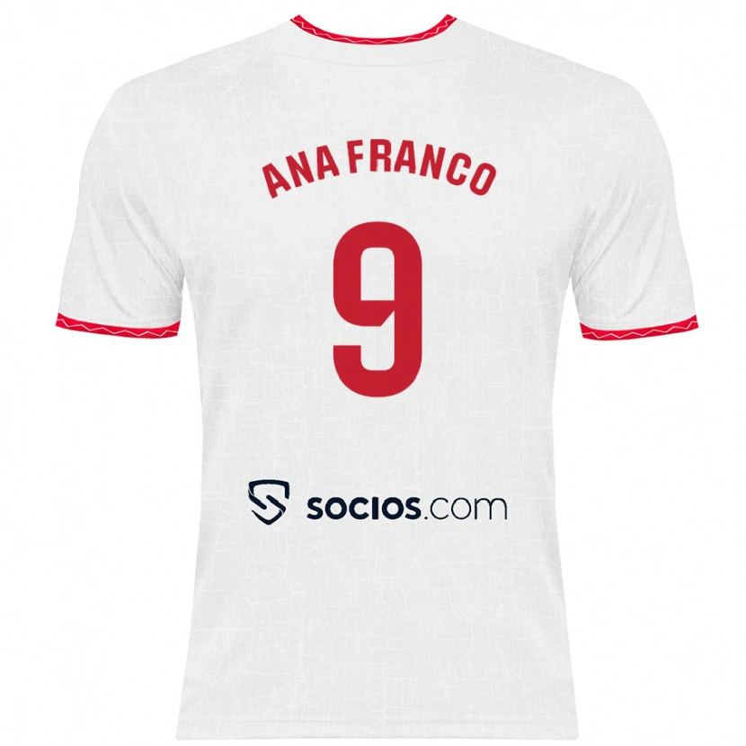 Danxen Niño Camiseta Ana Franco De La Vega #9 Blanco Rojo 1ª Equipación 2024/25 La Camisa