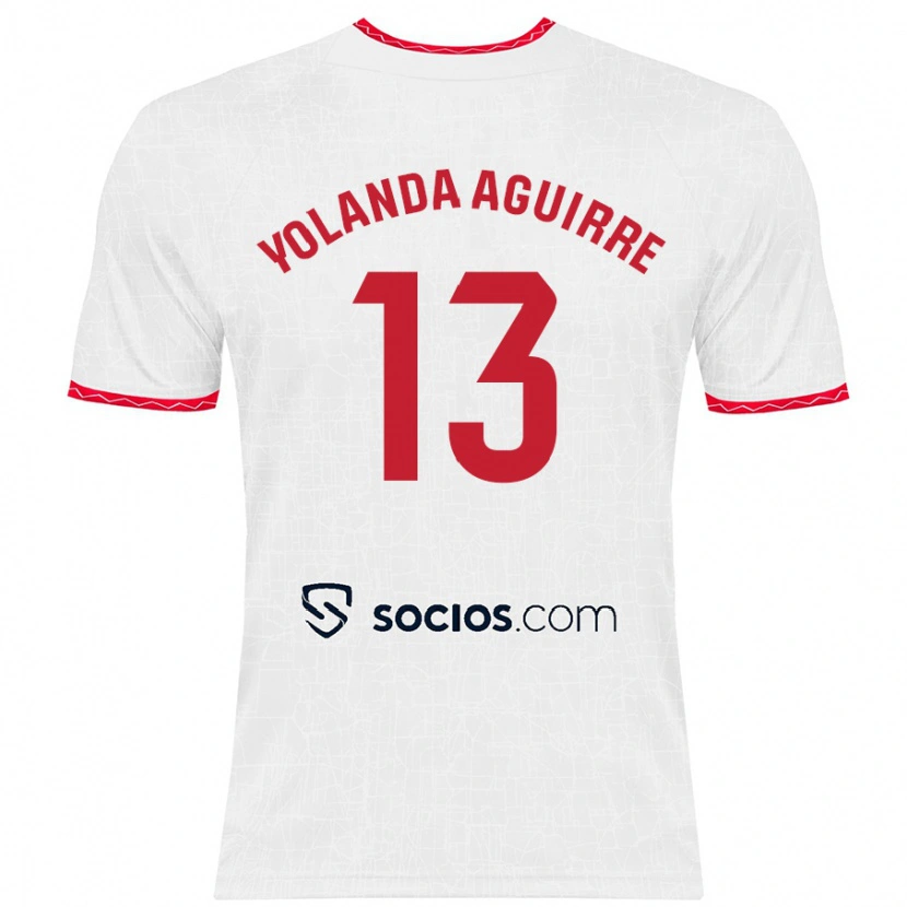 Danxen Niño Camiseta Yolanda Aguirre Gutiérrez #13 Blanco Rojo 1ª Equipación 2024/25 La Camisa