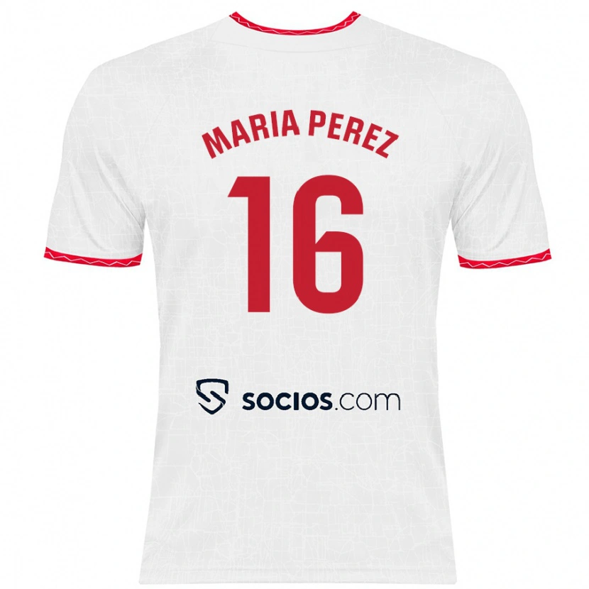 Danxen Niño Camiseta María Pérez Rabaza #16 Blanco Rojo 1ª Equipación 2024/25 La Camisa