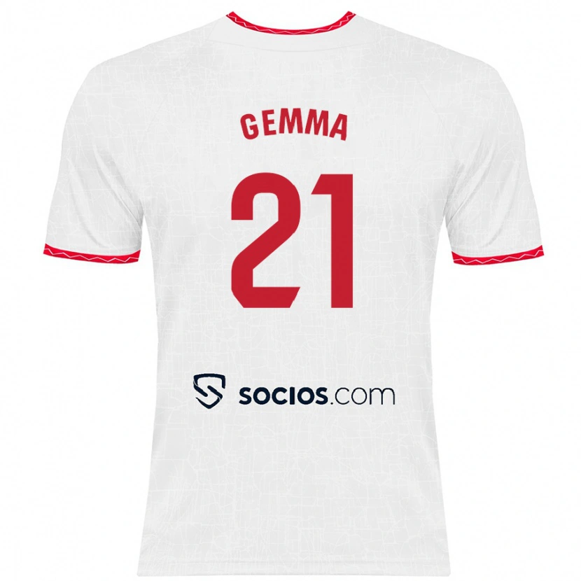 Danxen Niño Camiseta Gemma Gili Giner #21 Blanco Rojo 1ª Equipación 2024/25 La Camisa