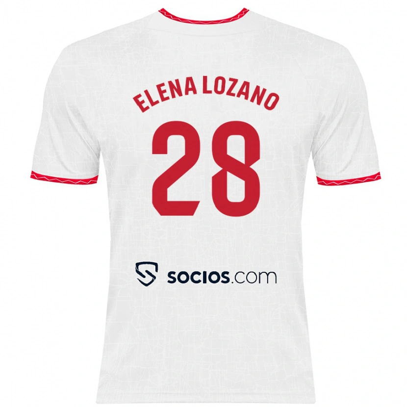 Danxen Niño Camiseta Elena Lozano Gallego #28 Blanco Rojo 1ª Equipación 2024/25 La Camisa