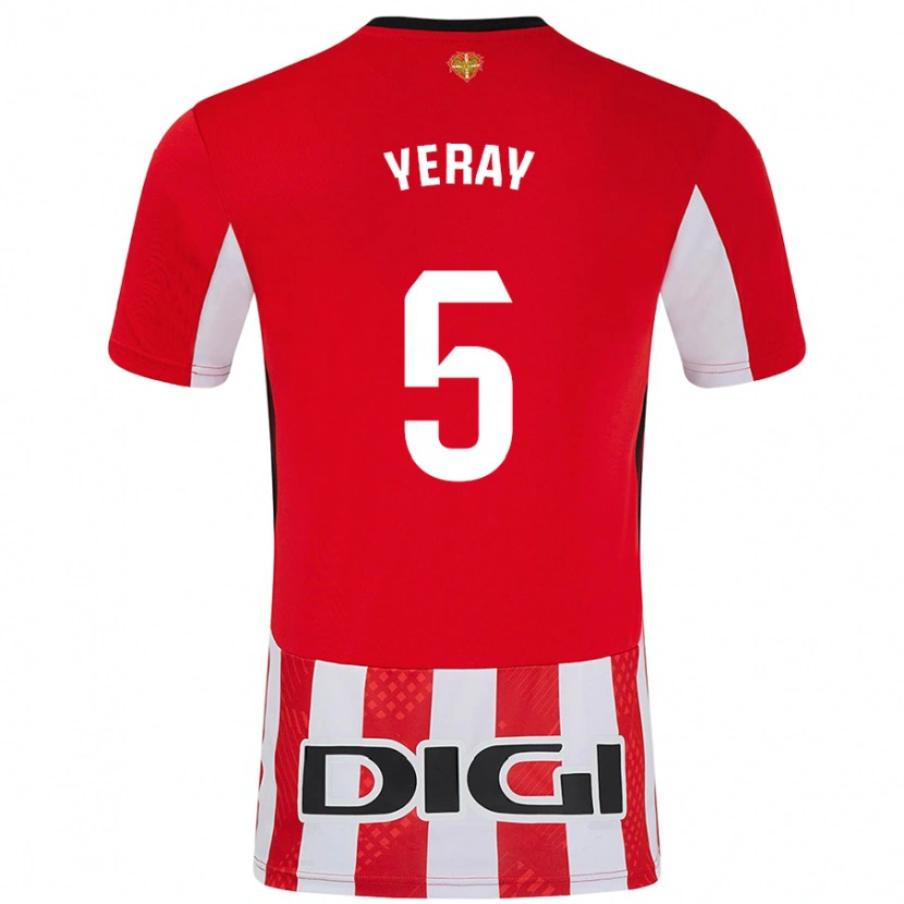 Danxen Niño Camiseta Yeray Álvarez #5 Rojo Blanco 1ª Equipación 2024/25 La Camisa