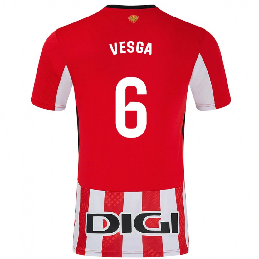 Danxen Niño Camiseta Mikel Vesga #6 Rojo Blanco 1ª Equipación 2024/25 La Camisa