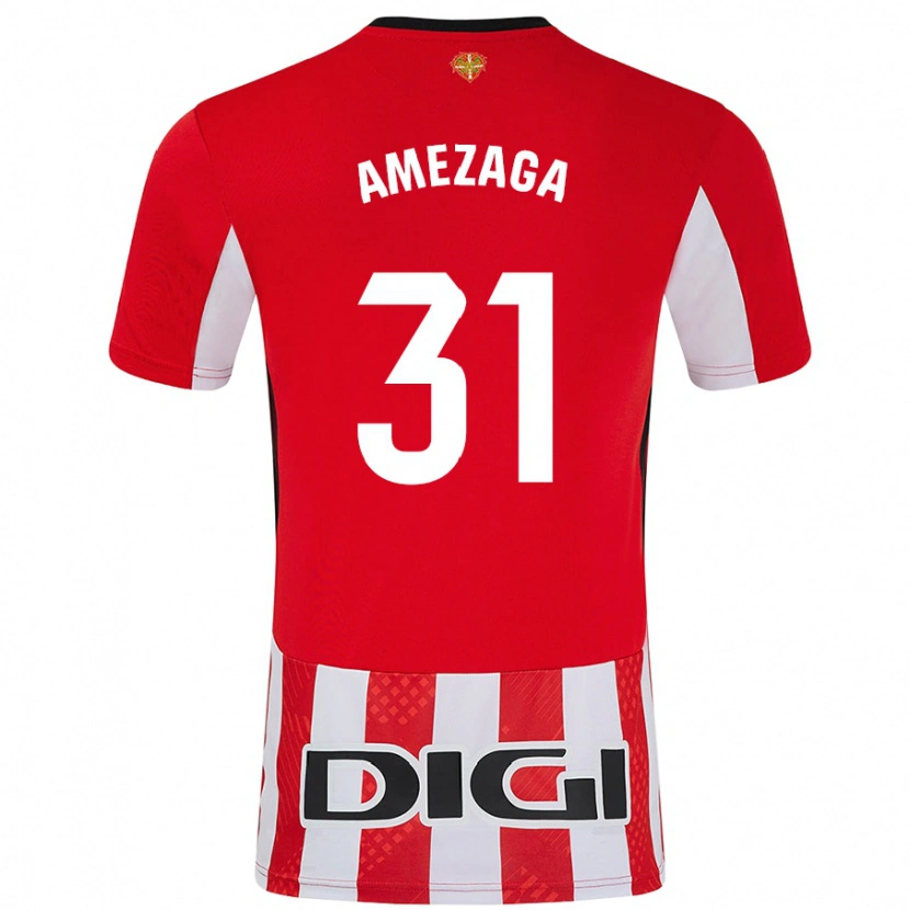 Danxen Niño Camiseta Jone Amezaga #31 Rojo Blanco 1ª Equipación 2024/25 La Camisa