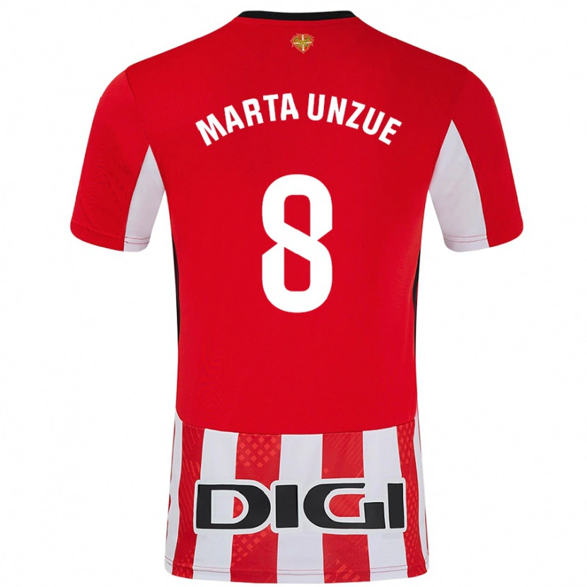 Danxen Niño Camiseta Marta Unzué Urdániz #8 Rojo Blanco 1ª Equipación 2024/25 La Camisa