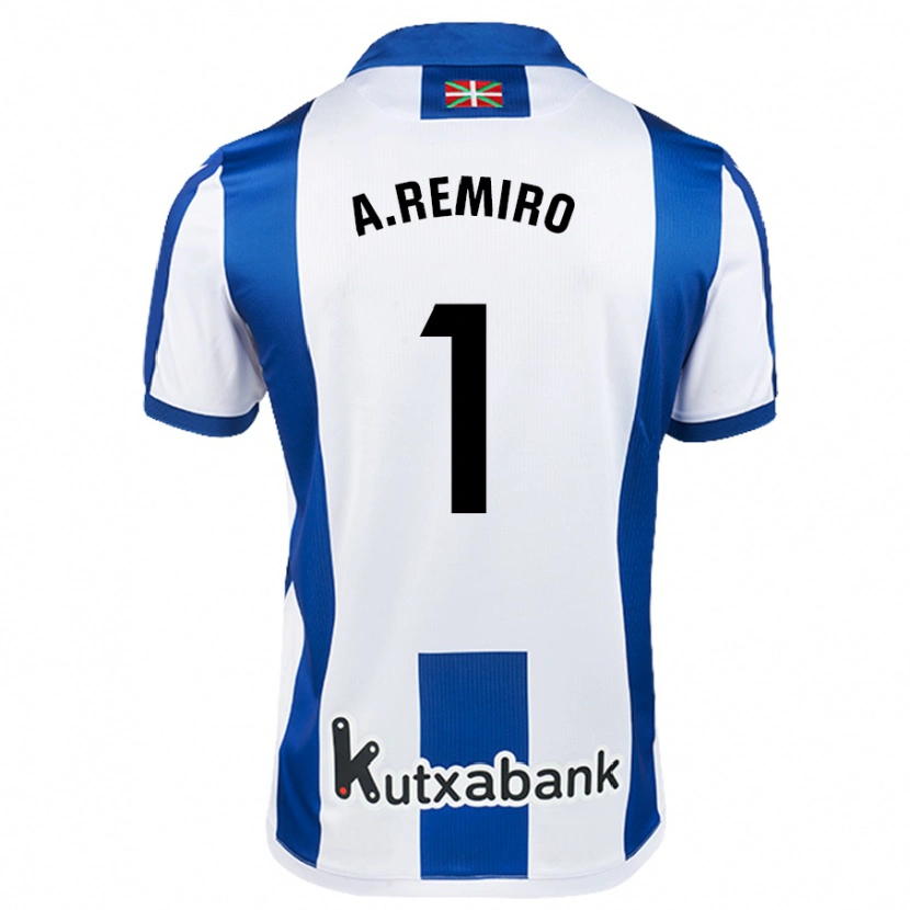 Danxen Niño Camiseta Álex Remiro #1 Blanco Azul 1ª Equipación 2024/25 La Camisa