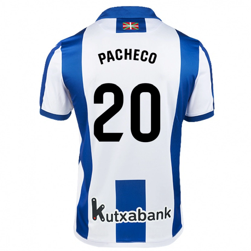 Danxen Niño Camiseta Jon Pacheco #20 Blanco Azul 1ª Equipación 2024/25 La Camisa