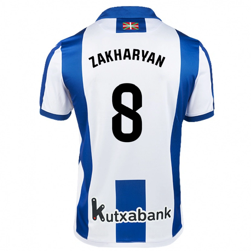 Danxen Niño Camiseta Arsen Zakharyan #8 Blanco Azul 1ª Equipación 2024/25 La Camisa