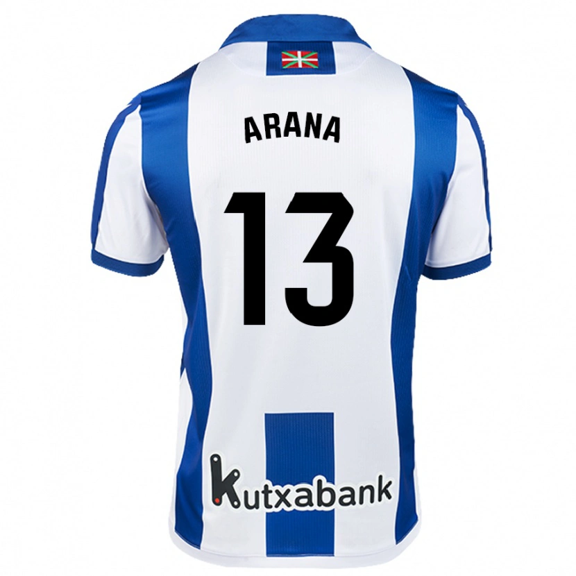 Danxen Niño Camiseta Egoitz Arana #13 Blanco Azul 1ª Equipación 2024/25 La Camisa