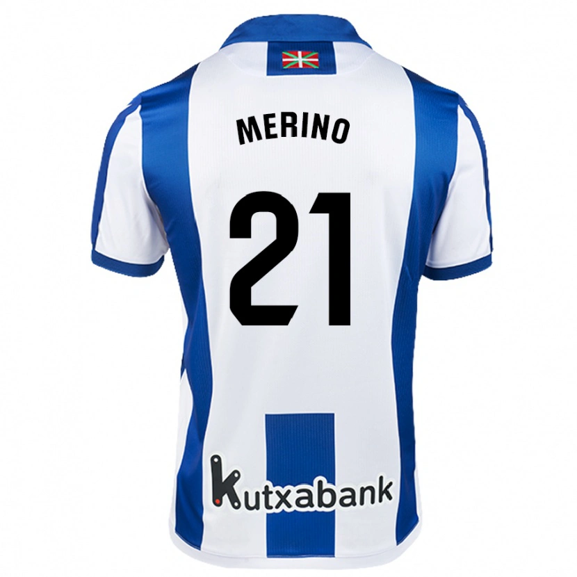 Danxen Niño Camiseta Jon Merino #21 Blanco Azul 1ª Equipación 2024/25 La Camisa