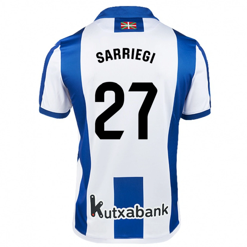 Danxen Niño Camiseta Nora Sarriegi #27 Blanco Azul 1ª Equipación 2024/25 La Camisa