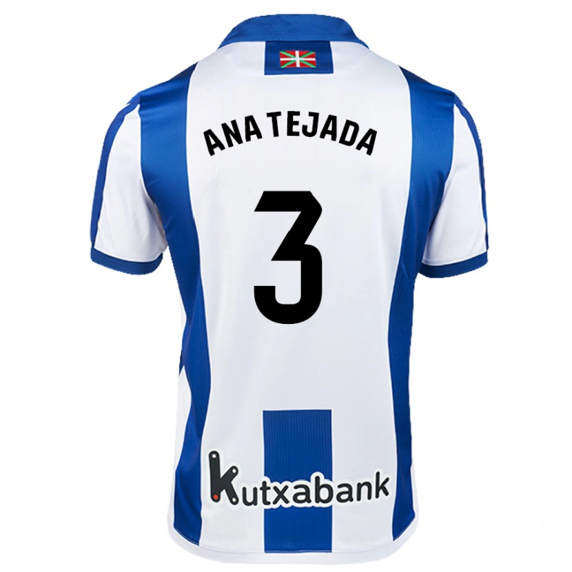 Danxen Niño Camiseta Ana Tejada Jiménez #3 Blanco Azul 1ª Equipación 2024/25 La Camisa